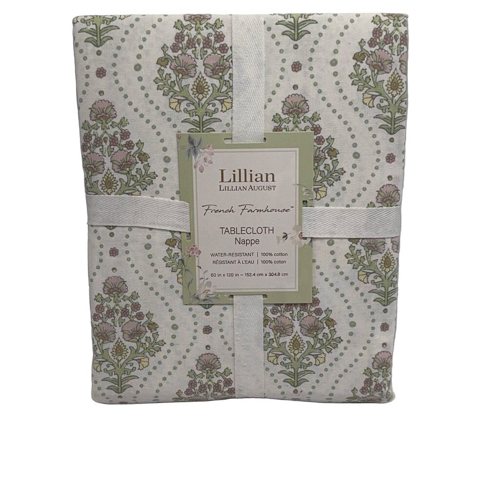 Lillian August French Farmhouse Tablecloth 60x120 Cotton Water-Resistant Multi